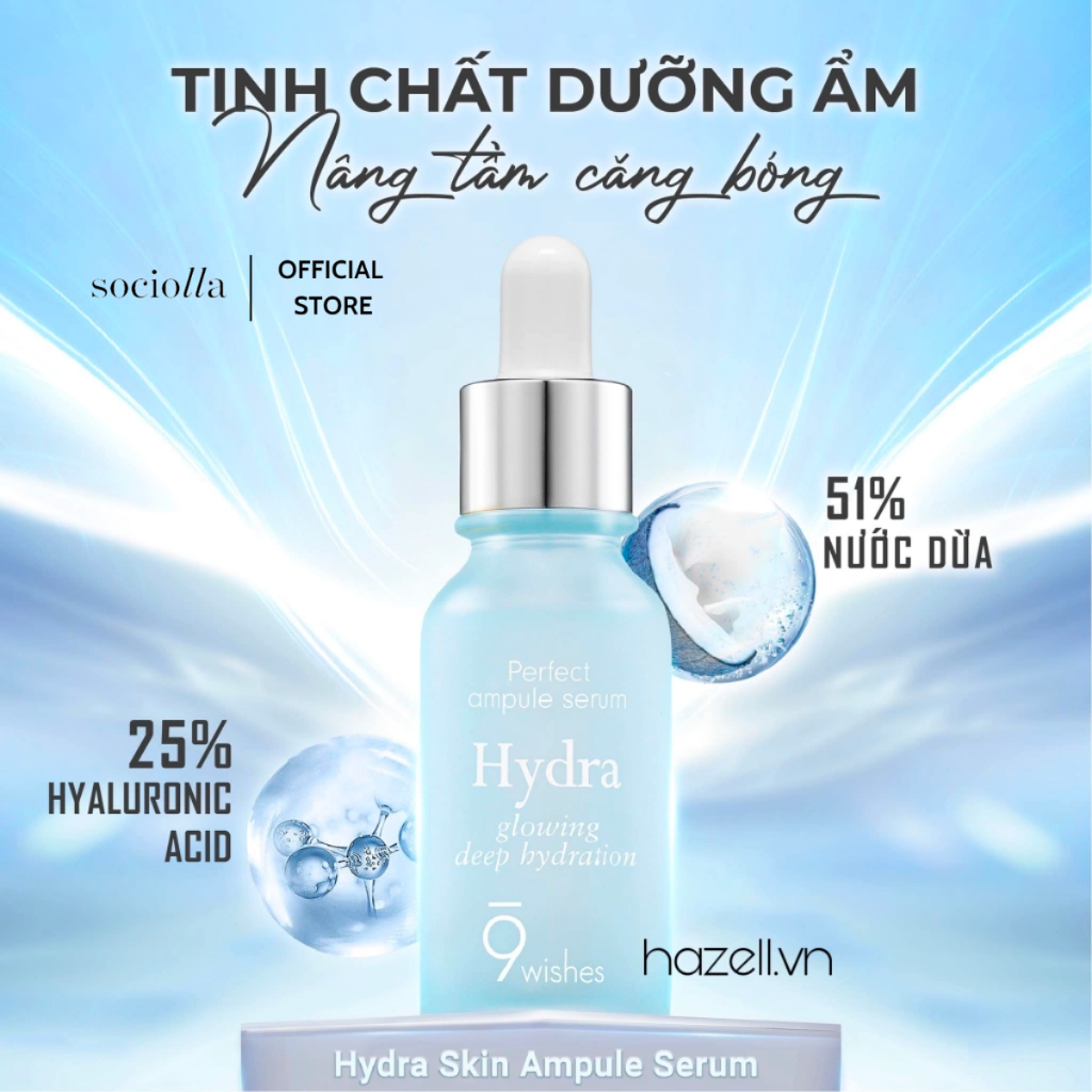 Tinh Chất Cấp Ẩm Và Làm Sáng Da 9 Wishes Hydra Skin Ampule Serum 25ml