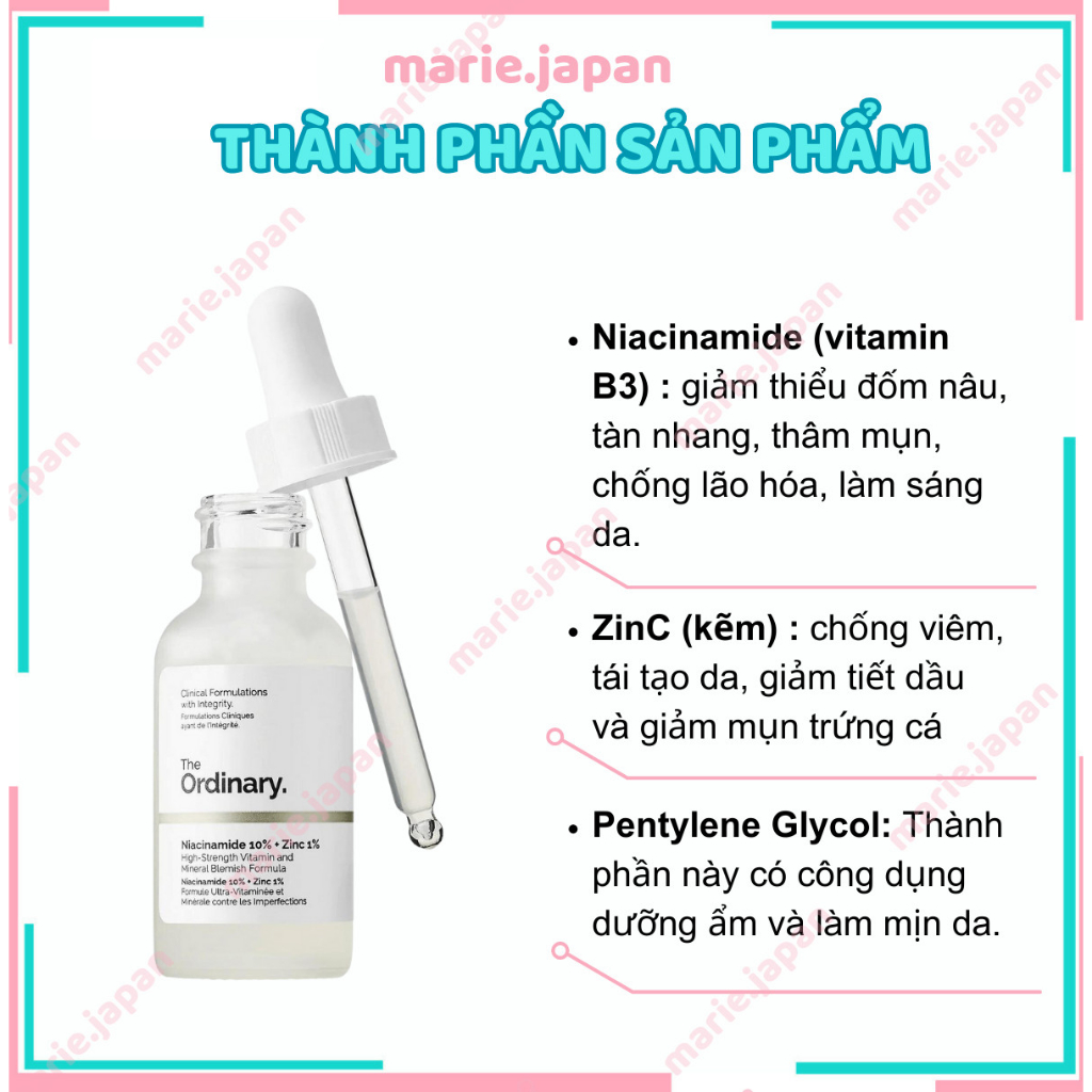Serum The Ordinary Niacinamide 10% + Zinc 1% giảm mụn mờ thâm 30ml