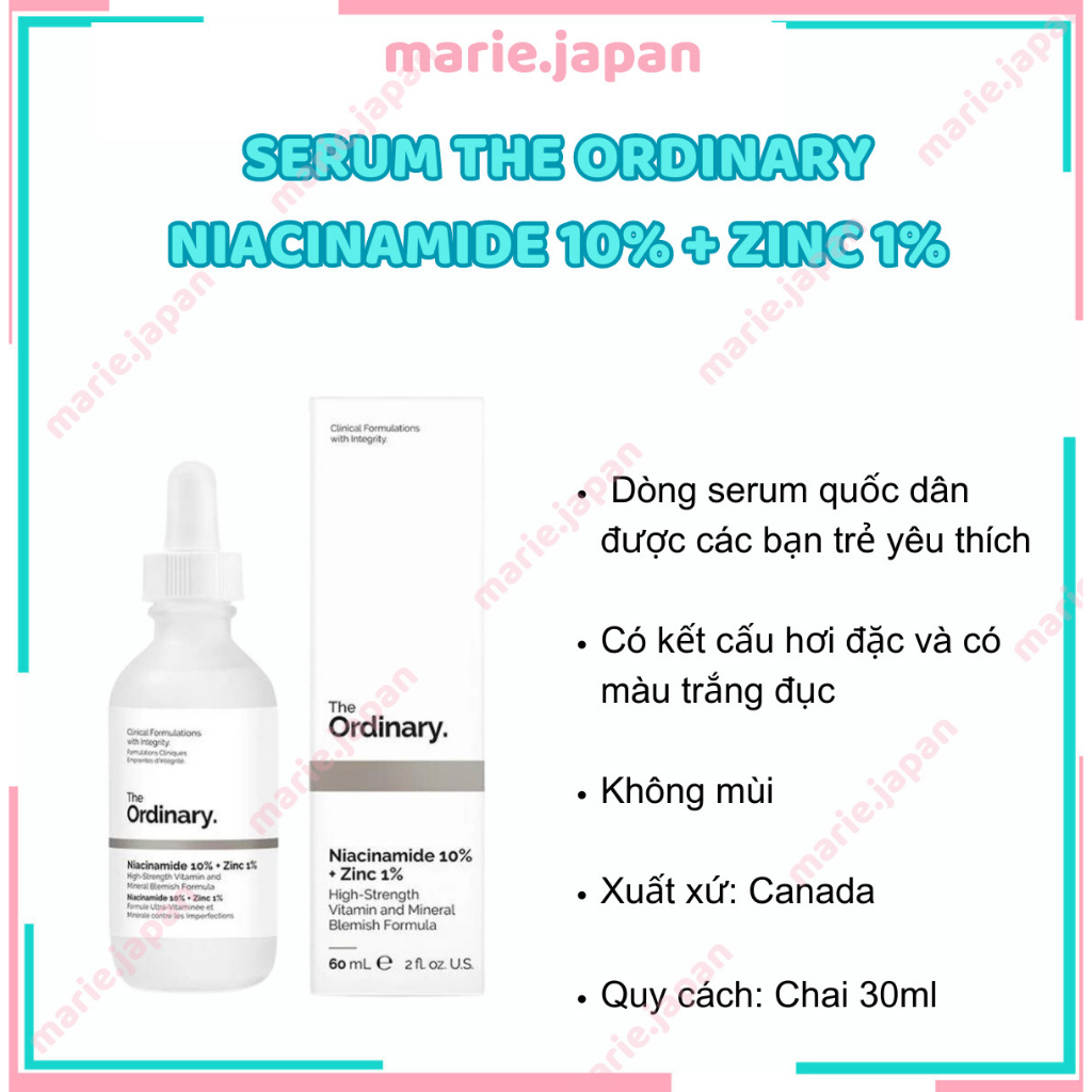 Serum The Ordinary Niacinamide 10% + Zinc 1% giảm mụn mờ thâm 30ml