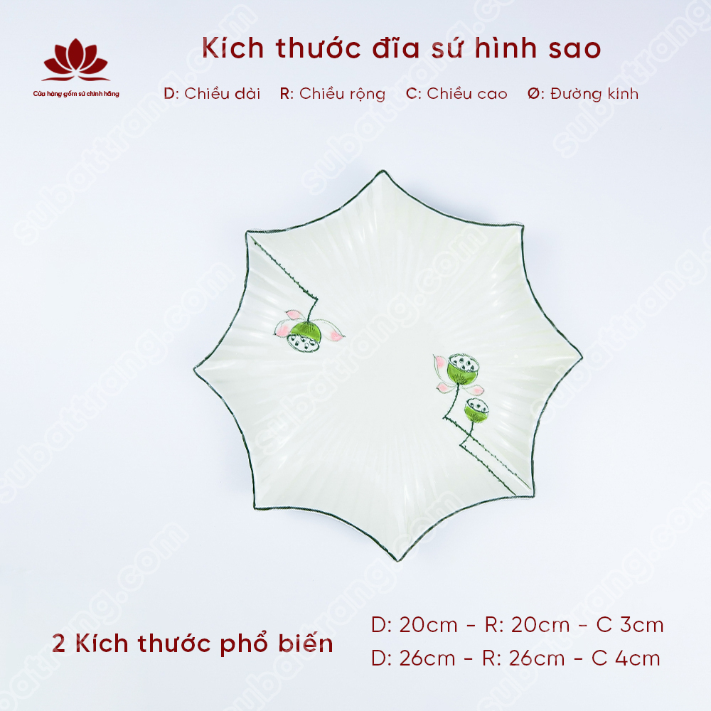 Đĩa sứ hình sao nhiều họa tiết lựa chọn cao cấp Bát Tràng