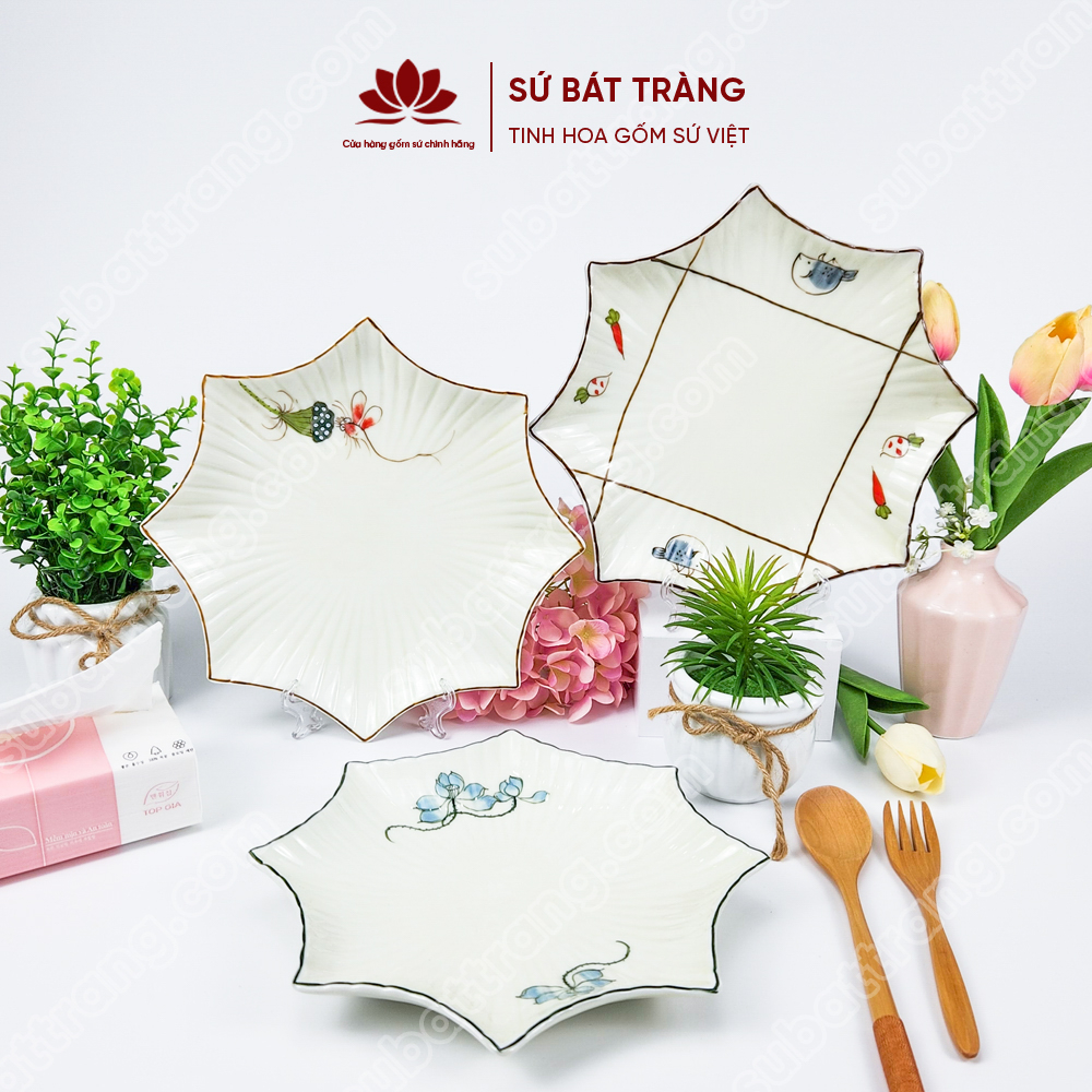 Đĩa sứ hình sao nhiều họa tiết lựa chọn cao cấp Bát Tràng