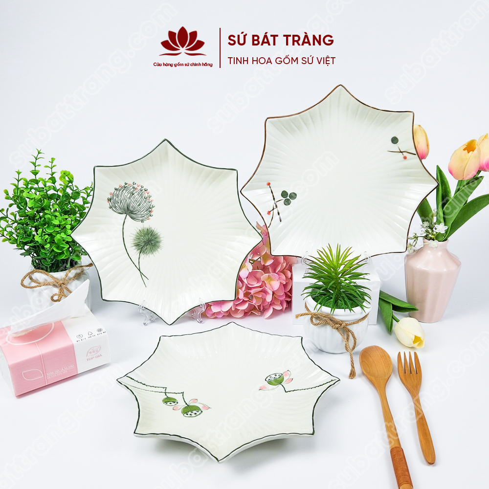 Đĩa sứ hình sao nhiều họa tiết lựa chọn cao cấp Bát Tràng