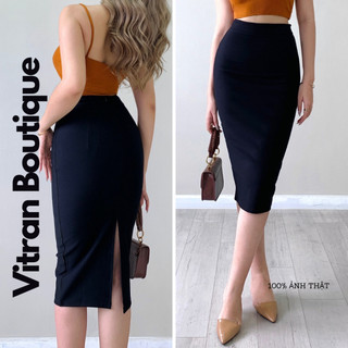 Chân Váy Bút Chì VITRAN BOUTIQUE Nữ Thun Cotton Dài 70cm