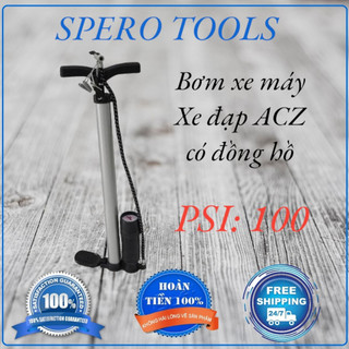 Bơm xe máy acz có đồng hồ đo áp suất 100 psi, ống bơm xe máy, bơm xe đạp, ống bơm xe đạp, bơm hơi.