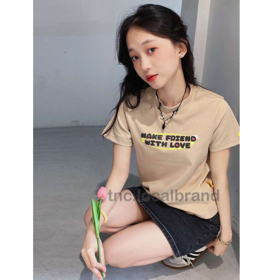 Baby Tee Premium Áo Thun Nữ Local Brand TNC "With Bubble"  Kiểu Phông Basic Nâu Be Form Rộng Vừa Đẹp