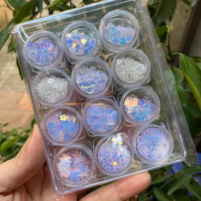 Set 12 hũ kim tuyến, sequin mix nhiều màu siêu đẹp - Trang trí nail, resin - KT303