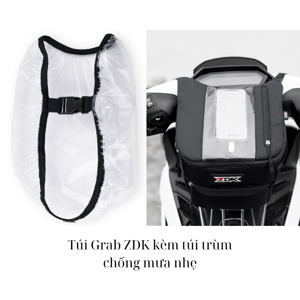 Túi grab ZDK treo đầu xe máy kèm bọc chống mưa có lỗ sạc,ngăn đựng đồ tiện dụng,túi treo đầu xe máy xem bản đồ đi phượt