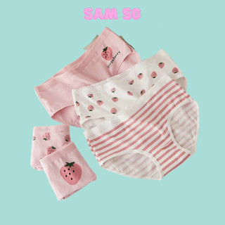 Quần Lót Nữ. Quần Lót Cotton Trái dâu in hoạ tiết kute trái dâu xinh Đáy Lót Kháng Khuẩn