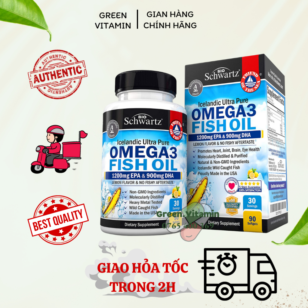 Viên uống dầu cá Omega 3 Fish Oil EPA & DHA 2250mg - Tăng cường miễn dịch, khớp, mắt, não và sức khỏe làn da 90 viên