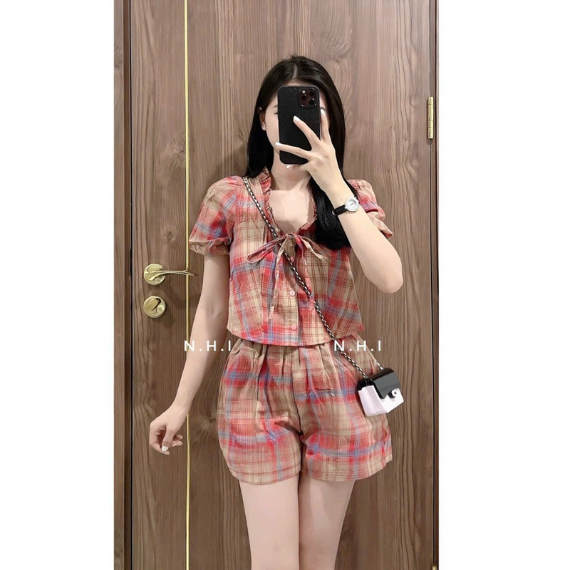 Set Karo kẻ Nơ 2 màu siêu hot