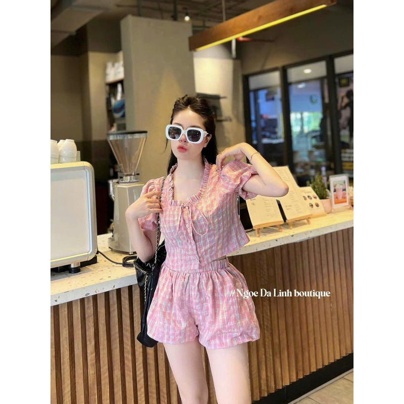 Set Karo kẻ Nơ 2 màu siêu hot