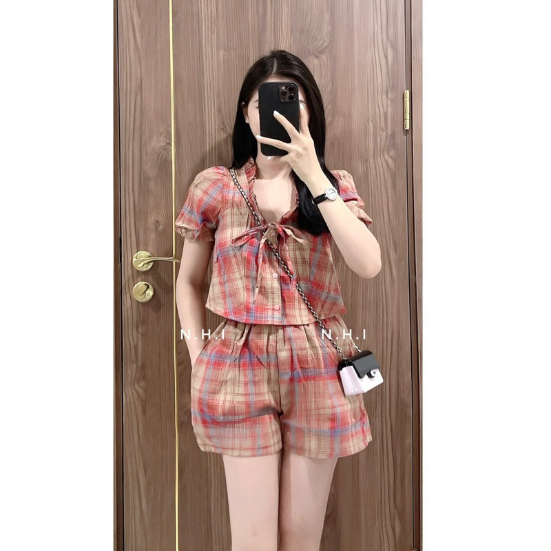 Set Karo kẻ Nơ 2 màu siêu hot