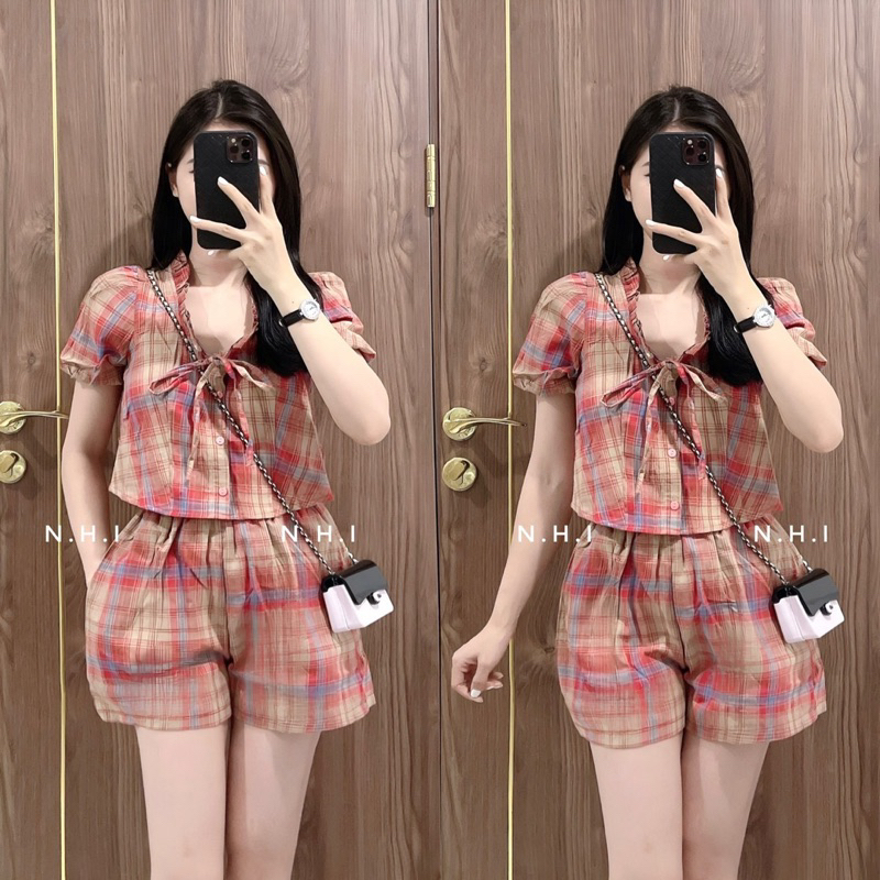 Set Karo kẻ Nơ 2 màu siêu hot