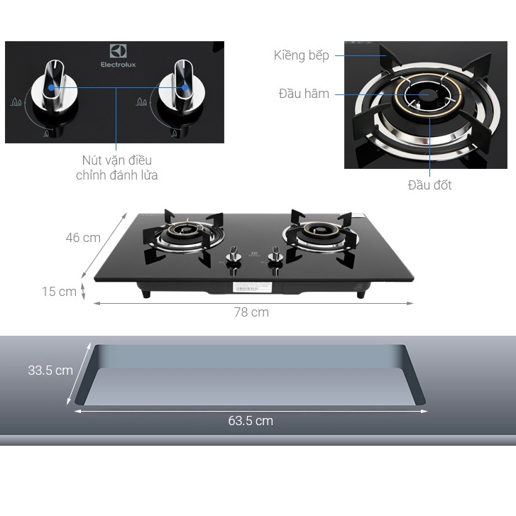 Bếp gas âm Electrolux EHG723BA Hàng trưng bày 99% Tặng Kèm DÂY NGẮT GAS TỰ ĐỘNG