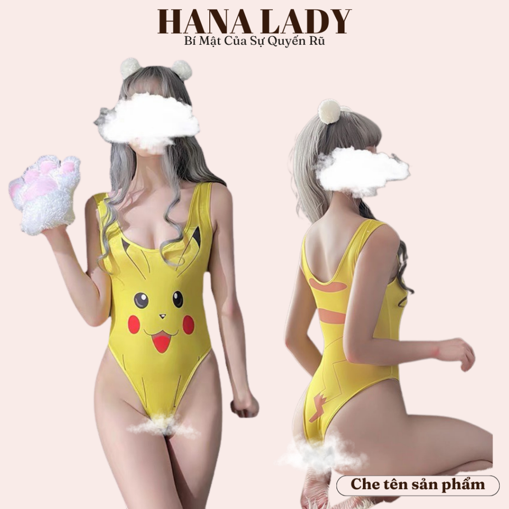 Fantasia amarela pikachu feminina, roupa para cosplay, quatro peças,  acessório sexy fofo de desenhos animados ca906