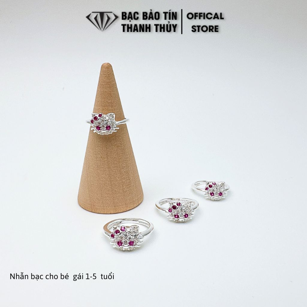 Nhẫn bạc hello kitty cho bé Bảo Tín Thanh Thủy, nhẫn bạc trẻ con từ 1 tuổi đến 5 tuổi, chất liệu bạc ta nguyên chất
