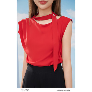 Áo sơ mi lụa đỏ sát nách cổ phối dây thanh lịch YOONA - YH2S074
