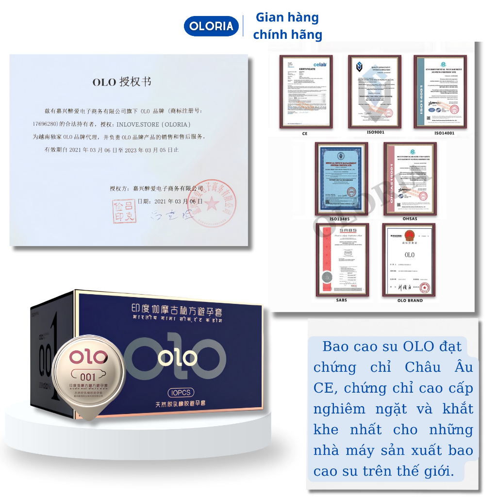 Bao cao su kéo dài thời gian siêu mỏng OLO 0,01mm bcs hộp 10 bao