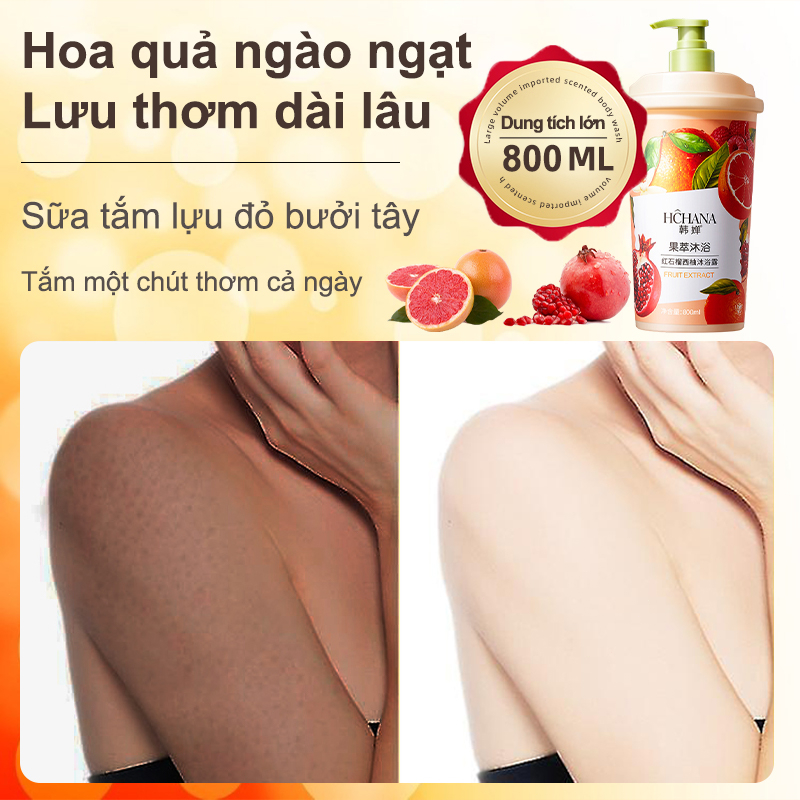 Sữa tắm trắng da sữa tắm Hương Lựu và Bưởi tây 800ml hương thơm trái cây tẩy da chết dưỡng ẩm và làm sạch sâu