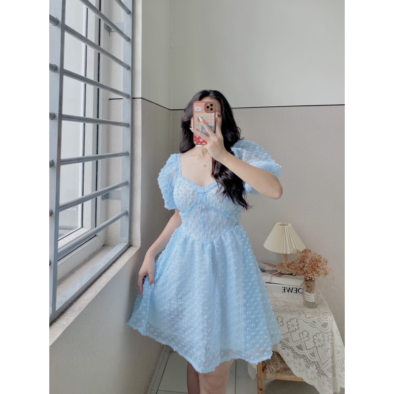 ĐẦM XANH REN BI CÚP NGỰC KHOÉT EO