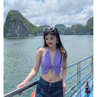Áo len, áo bơi, áo tắm hoạ tiết nhiều màu làm bằng len- Handmade Crochet Butterfly Top