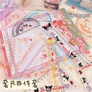 Set bộ 4 thước đo góc tam giác tròn bằng Acrylic hoạt hình Sanrio Kuromi Melody Cinnamoroll Pochacco Pompurin Kitty