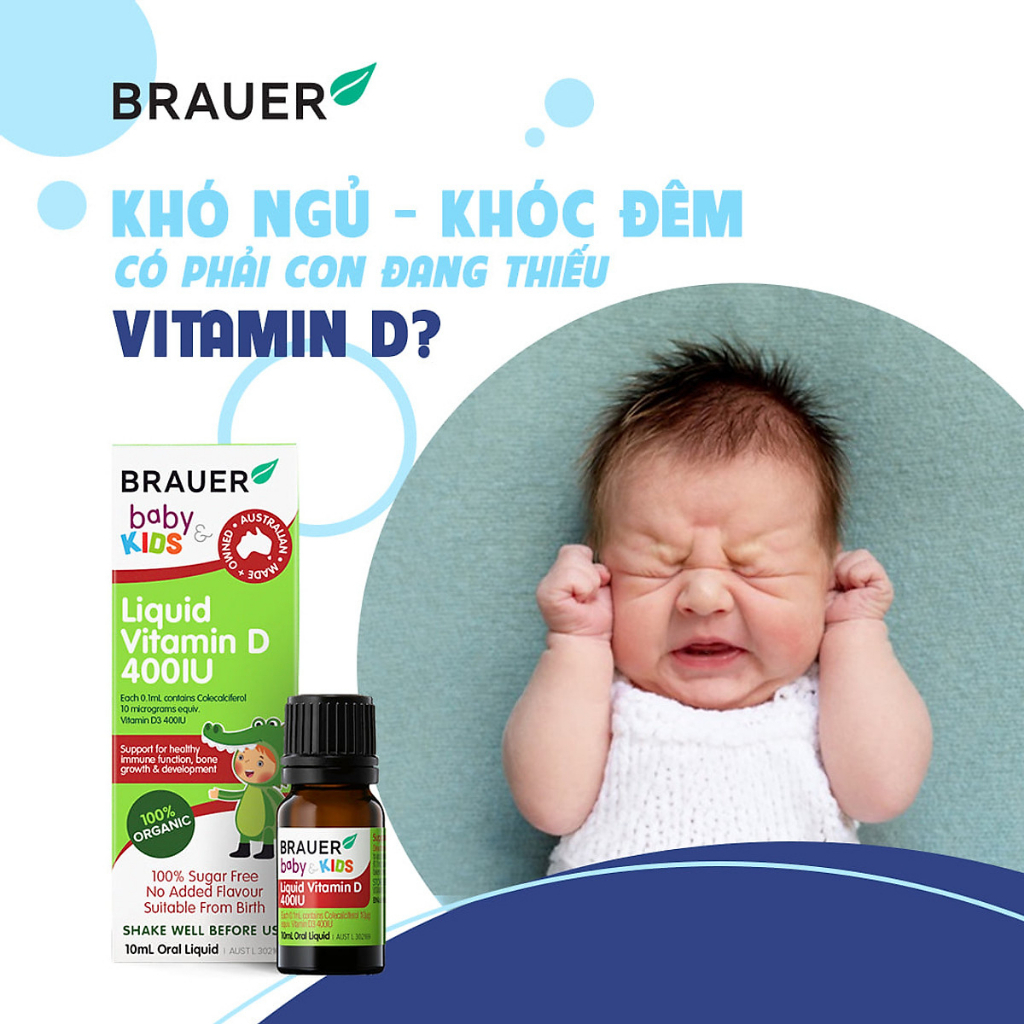 Vitamin D3 Cho Bé Từ Sơ Sinh Brauer Baby & Kids Liquid Vitamin D 400IU,Giúp tăng hấp thu canxi và miễn dịch