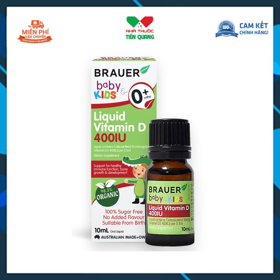 Vitamin D3 Cho Bé Từ Sơ Sinh Brauer Baby & Kids Liquid Vitamin D 400IU,Giúp tăng hấp thu canxi và miễn dịch