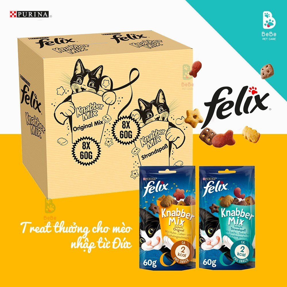 Bánh Thưởng PURINA Felix Knabber 45-60-180Gr Nhiều Vị Cho Mèo - Hàng Nhập Khẩu Đức