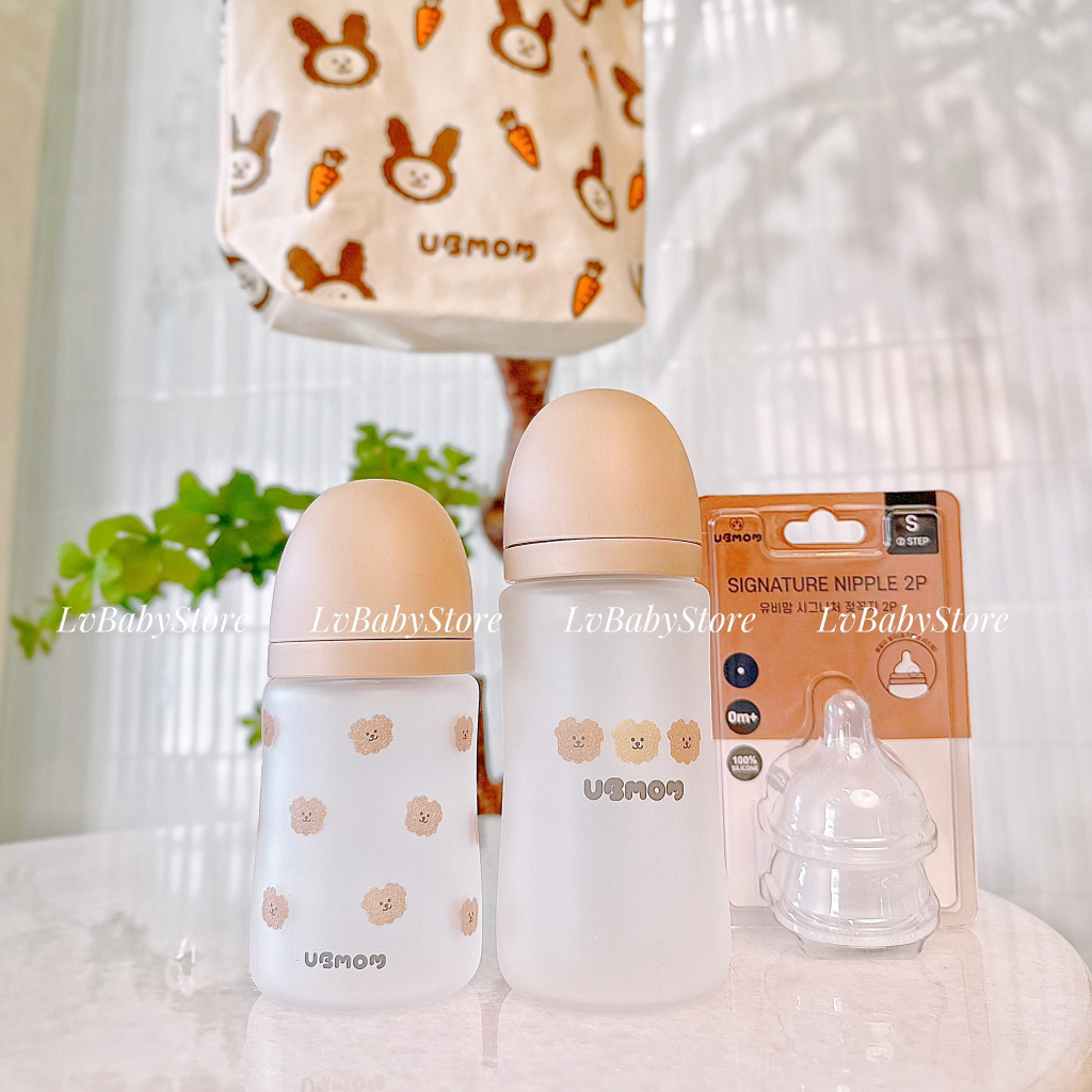 MUA 1 BÌNH UB MOM THỦY TINH + 1 SET NÚM TẶNG 1 TÚI VẢI UBMOM CHÍNH HÃNG