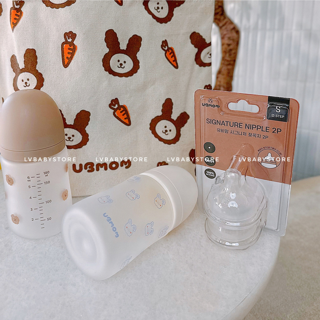 MUA 1 BÌNH UB MOM THỦY TINH + 1 SET NÚM TẶNG 1 TÚI VẢI UBMOM CHÍNH HÃNG