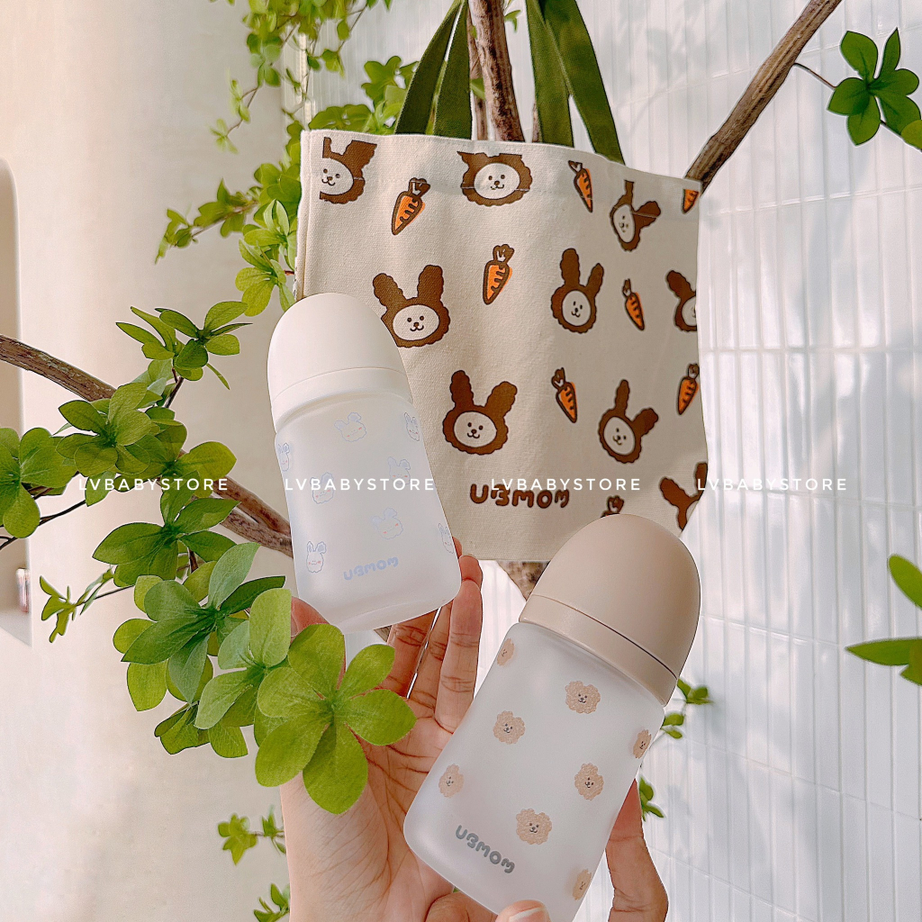 MUA 1 BÌNH UB MOM THỦY TINH + 1 SET NÚM TẶNG 1 TÚI VẢI UBMOM CHÍNH HÃNG