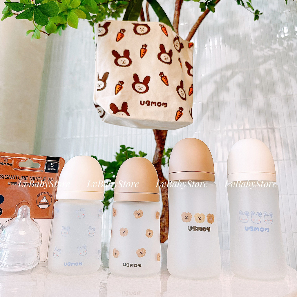 MUA 1 BÌNH UB MOM THỦY TINH + 1 SET NÚM TẶNG 1 TÚI VẢI UBMOM CHÍNH HÃNG