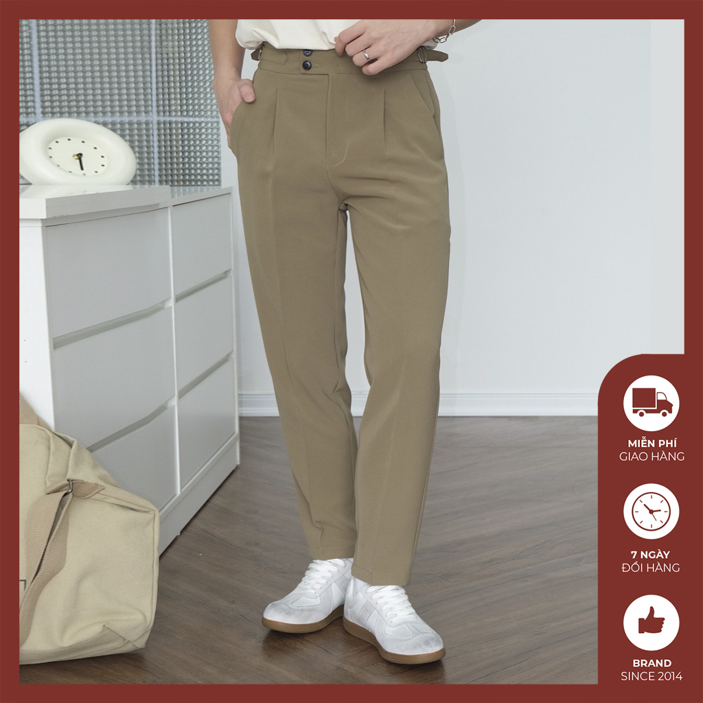 Quần âu nam ống côn Độc menswear có sidetab 2 bên điều chỉnh bụng co giãn form regular dài qua cá chân - QV167