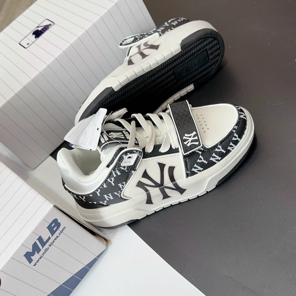Giày Thể Thao MLB Chunky Liner New York Đen Trắng in chữ NY đen bản dán , giày LINER NY Đen trắng2023 SC