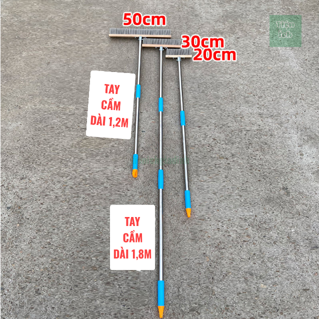 Cây Chà Sàn Sợi Thép Không Rỉ Kích Thước 20cm 30cm 50cm Tay Cầm Thanh Inox Dài 1,2 Mét