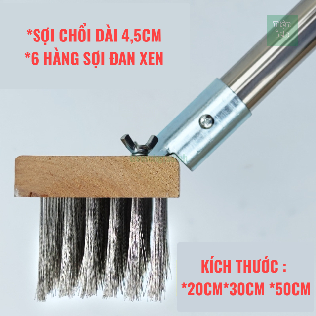 Cây Chà Sàn Sợi Thép Không Rỉ Kích Thước 20cm 30cm 50cm Tay Cầm Thanh Inox Dài 1,2 Mét