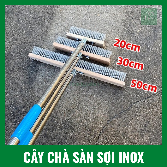 Cây Chà Sàn Sợi Thép Không Rỉ Kích Thước 20cm 30cm 50cm Tay Cầm Thanh Inox Dài 1,2 Mét