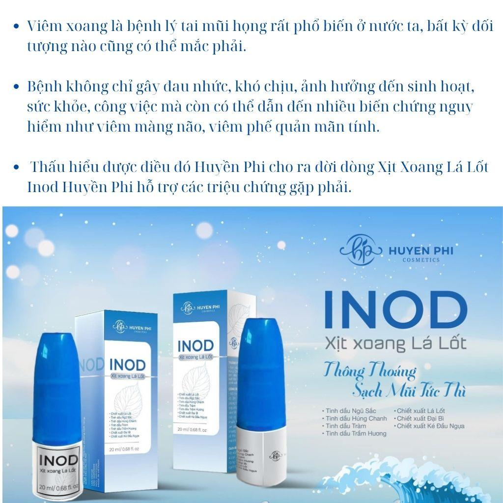 Combo Xịt xoang lá lốt Inod Huyền Phi 20ml hết v.iêm xoang khoang mũi thông thoáng sạch mũi tức thì