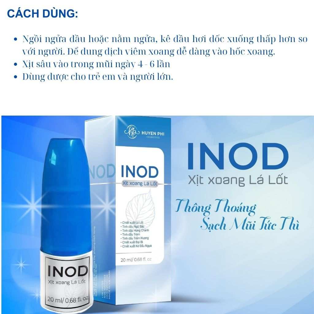 Combo Xịt xoang lá lốt Inod Huyền Phi 20ml hết v.iêm xoang khoang mũi thông thoáng sạch mũi tức thì