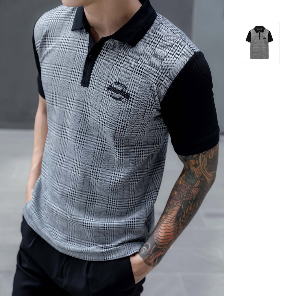 Áo Polo Nam Black Raglan Check, Chất Vải Cotton blend Thoải Mái, PL0052, SOMEHOW