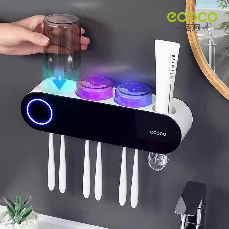 Bộ Nhả Kem Đánh Răng Có Khử Khuẩn Tia UV ECOCO, Máy Khử Trùng Tiệt Trùng Bàn Chải Đánh Răng, Kệ Cắm Bàn Chải Kèm Cốc