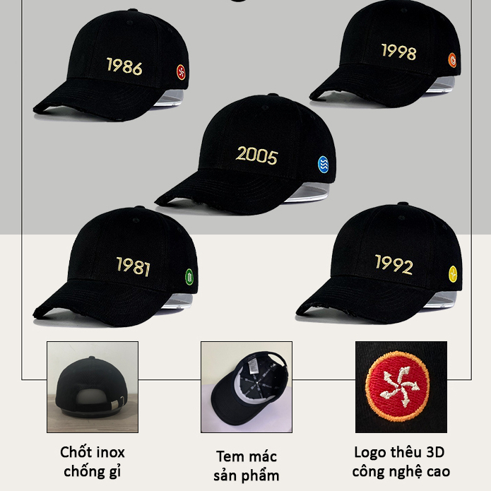 Mũ lưỡi trai Năm sinh logo phong thủy theo từng năm 1980 - 2005 cá tính, năng động, trẻ trung