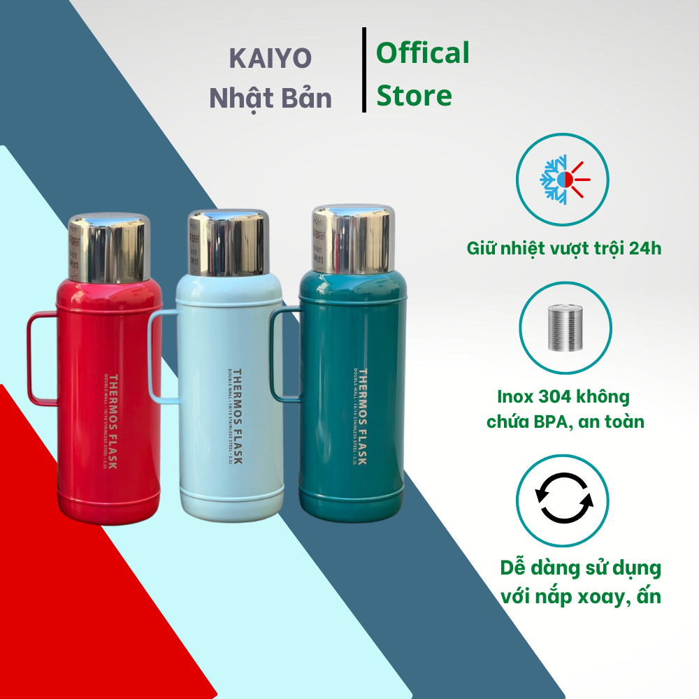 Phích giữ nhiệt Kaiyo Nhật Bản inox 304 size 2.2L