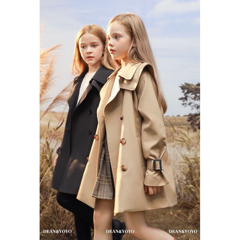 Áo Khoác thu đông kaki dáng Dài Cho Bé Gái Phong Cách Hàn Quốc, Phong Cách Phương Tây cổ điển