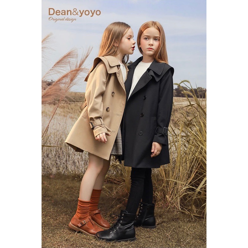 Áo Khoác thu đông kaki dáng Dài Cho Bé Gái Phong Cách Hàn Quốc, Phong Cách Phương Tây cổ điển