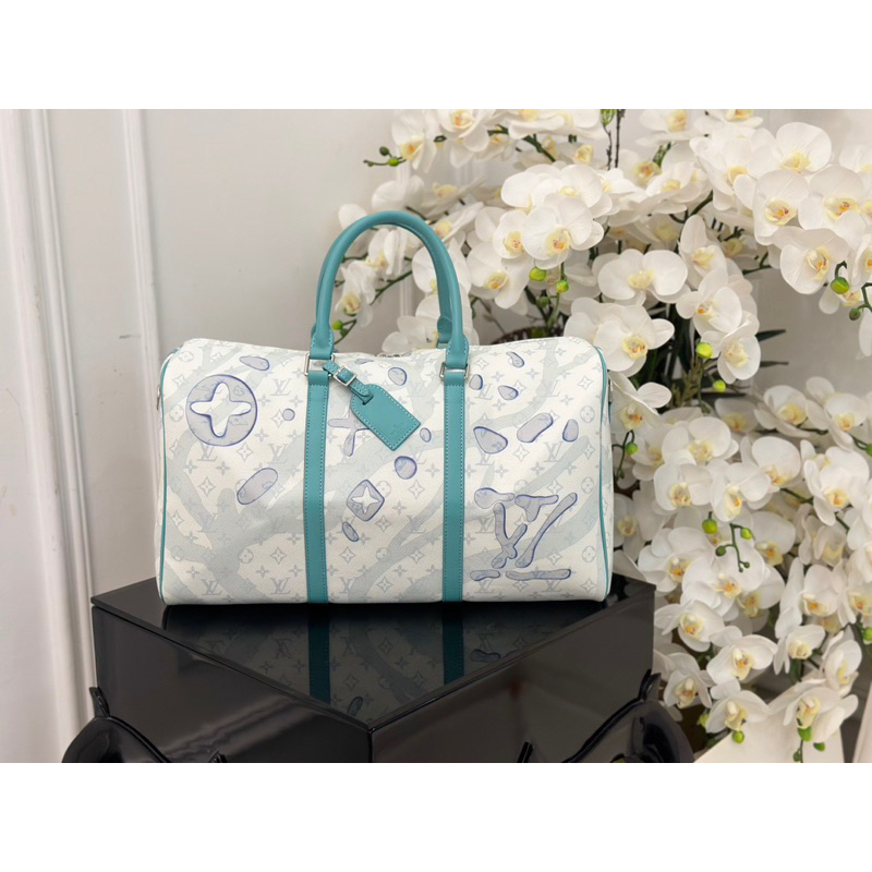 Túi du lịch Keepall45 màu xanh da trời crystal size 45cm da đẹp dustbag M266-45