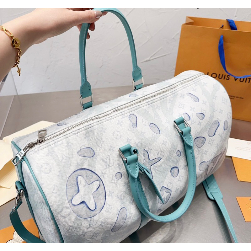 Túi du lịch Keepall45 màu xanh da trời crystal size 45cm da đẹp dustbag M266-45