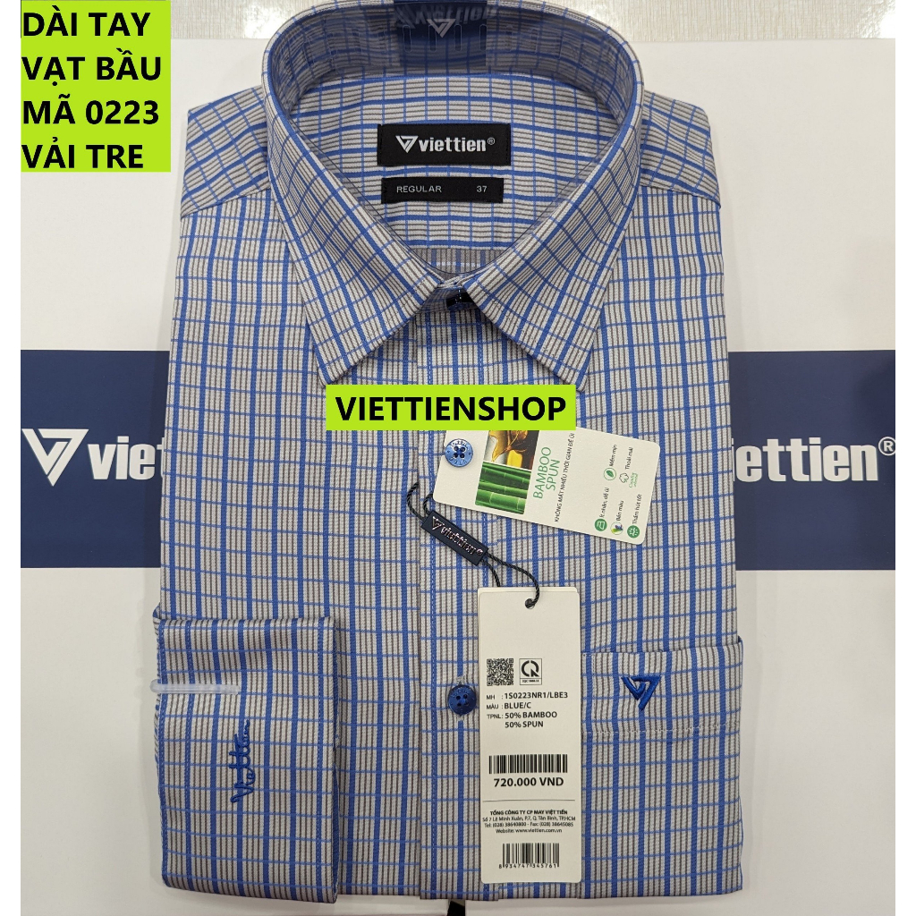(0223 CRL) ÁO SƠ MI VIỆT TIẾN DÀI TAY VẢI TRE CA RÔ