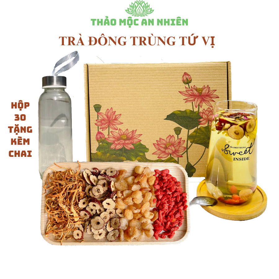 Trà đông trùng 4 vị thảo mộc (Nấm đông trùng, kỉ tử, táo đỏ, long nhãn) đẹp da, chống lão hoá, dễ ngủ, thanh nhiệt